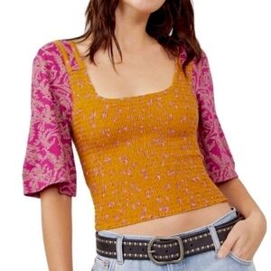 FREE PEOPLE Marigold Tee in Golden Combo NWT